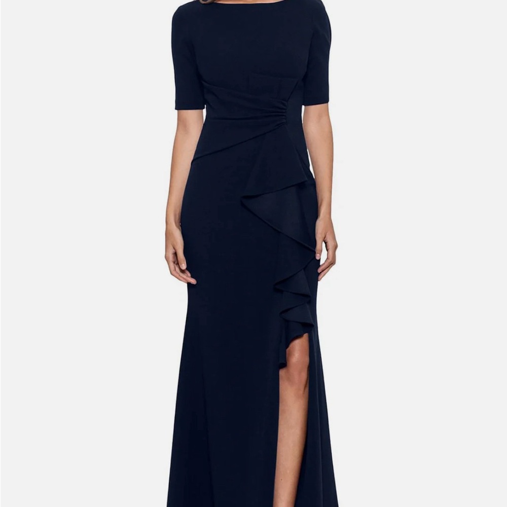 Ruched maxi evening dress navy size 14